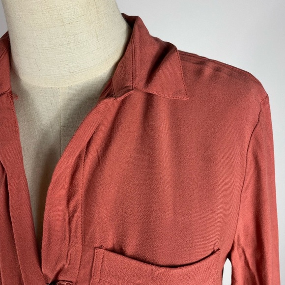 ANN TAYLOR Drapey Zipper Front Long Sleeve Dress Coral Womens Small - Picture 3 of 10